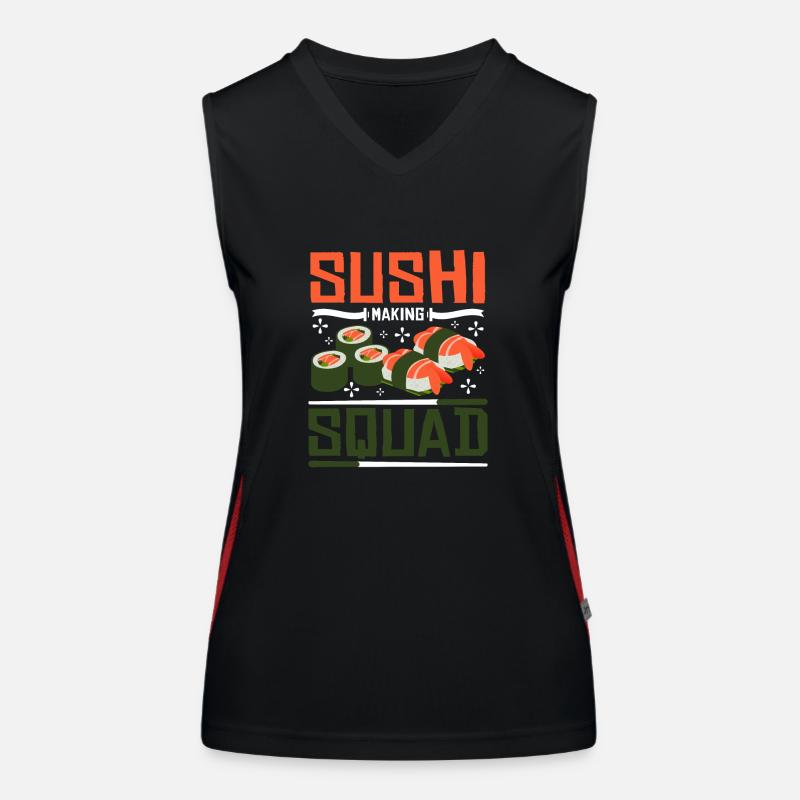 Sushi making squat Funktionelles Kontrast-Tank Top für Frauen