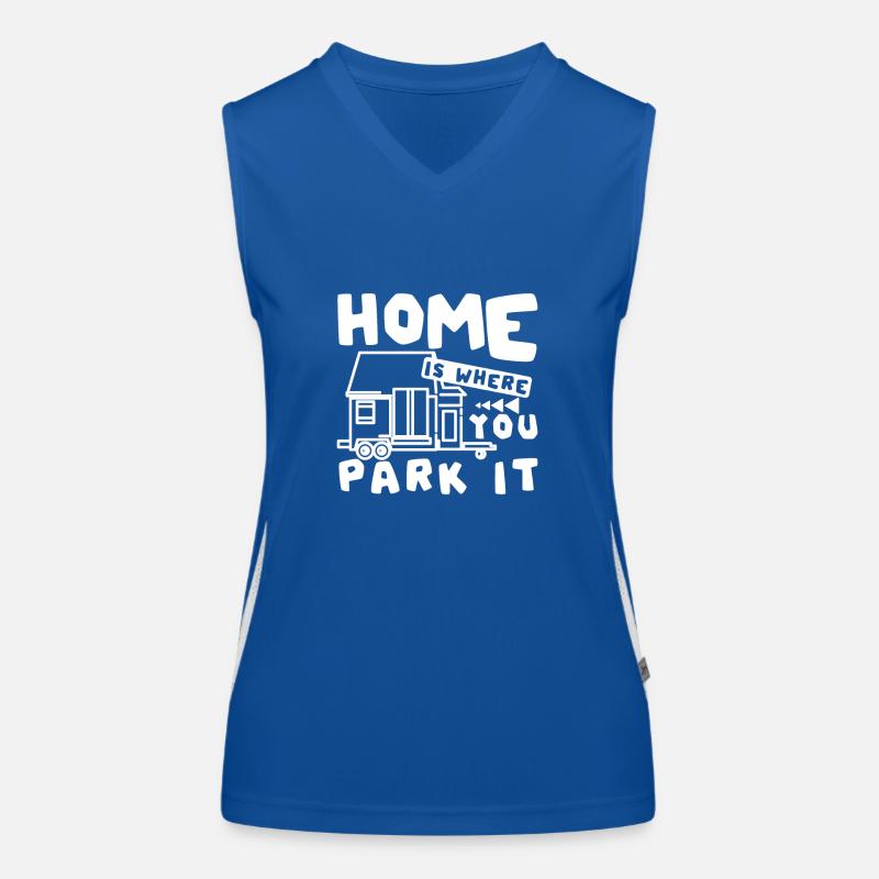 Tiny house home is where you park it Funktionelles Kontrast-Tank Top für Frauen