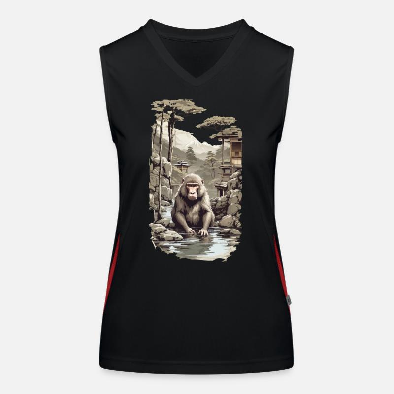 Singe japonais macaque ukiyo-e dans un design de source chaude Débardeur respirant contrasté Femme