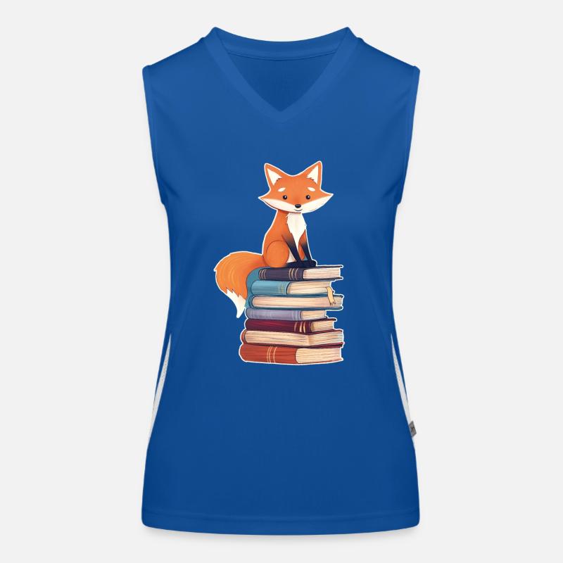 Fox on stack of books Women's Functional Contrast Tank Top