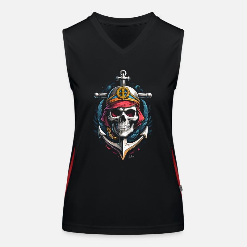 Navy Anchor Skull Women's Functional Contrast Tank Top