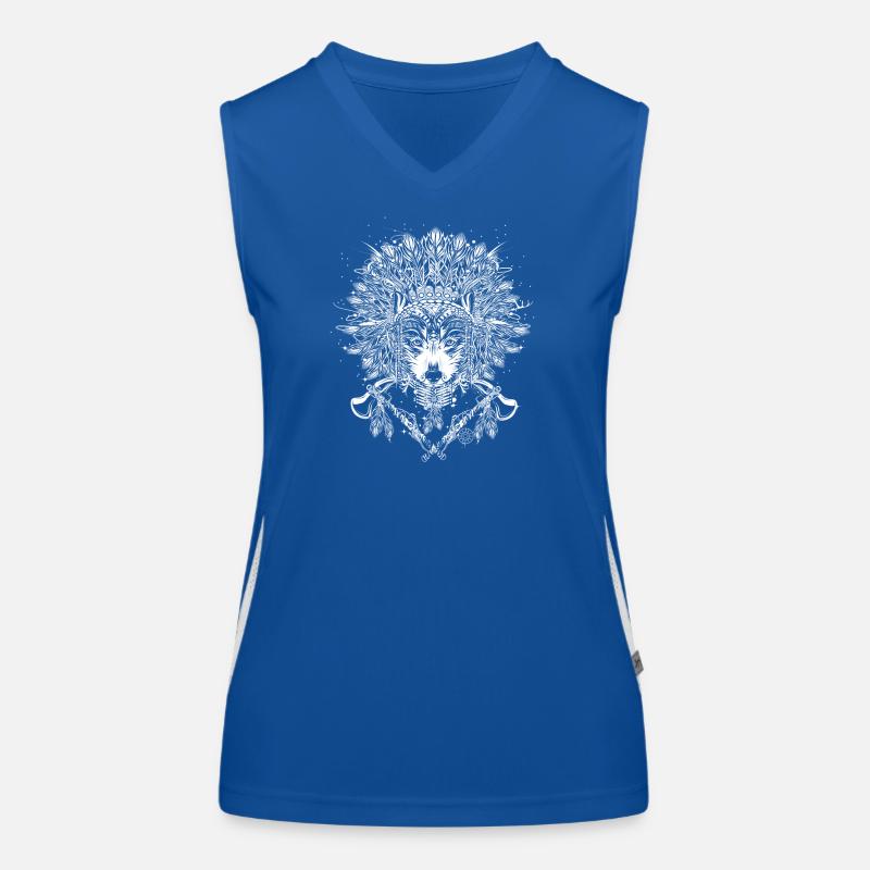 Wolf Häuptling mit Kopfschmuck Funktionelles Kontrast-Tank Top für Frauen