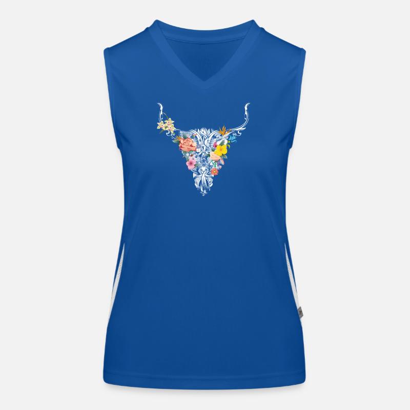 aufwendig gestalteter floraler Stier Schädel Funktionelles Kontrast-Tank Top für Frauen