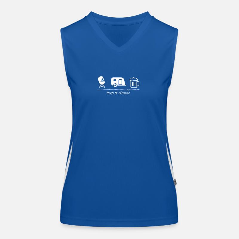 keep it simple, Camping, Wohnwagen, Grill, Bier, Funktionelles Kontrast-Tank Top für Frauen