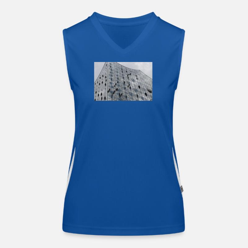 Elbphilharmonie mit Fensterputzern Funktionelles Kontrast-Tank Top für Frauen