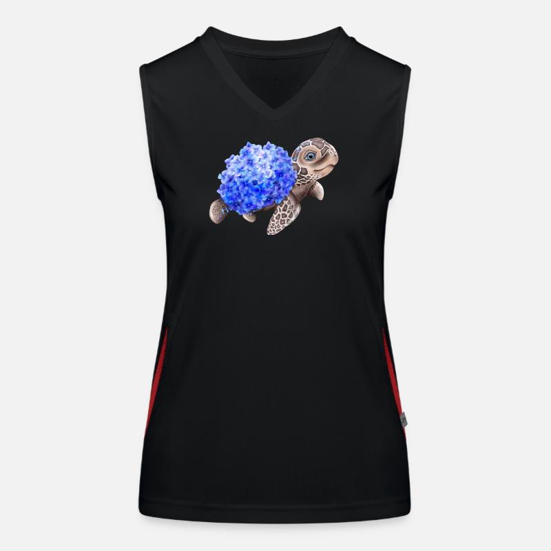 Schildkröte mit Hydrangea Hortensien Funktionelles Kontrast-Tank Top für Frauen