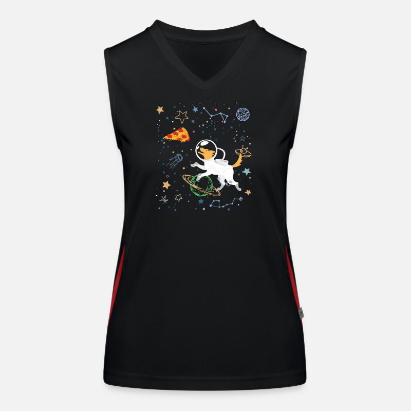 Astronaute de dessin animé avec l’espace et la pizza Débardeur respirant contrasté Femme