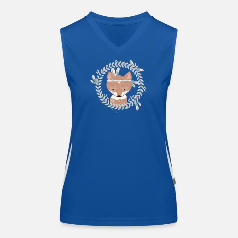 small fox with feather decoration in ethno frame Women's Functional Contrast Tank Top