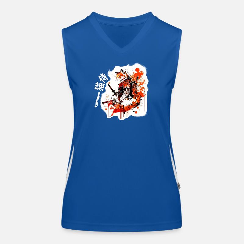 Samurai Katze in Rot Funktionelles Kontrast-Tank Top für Frauen