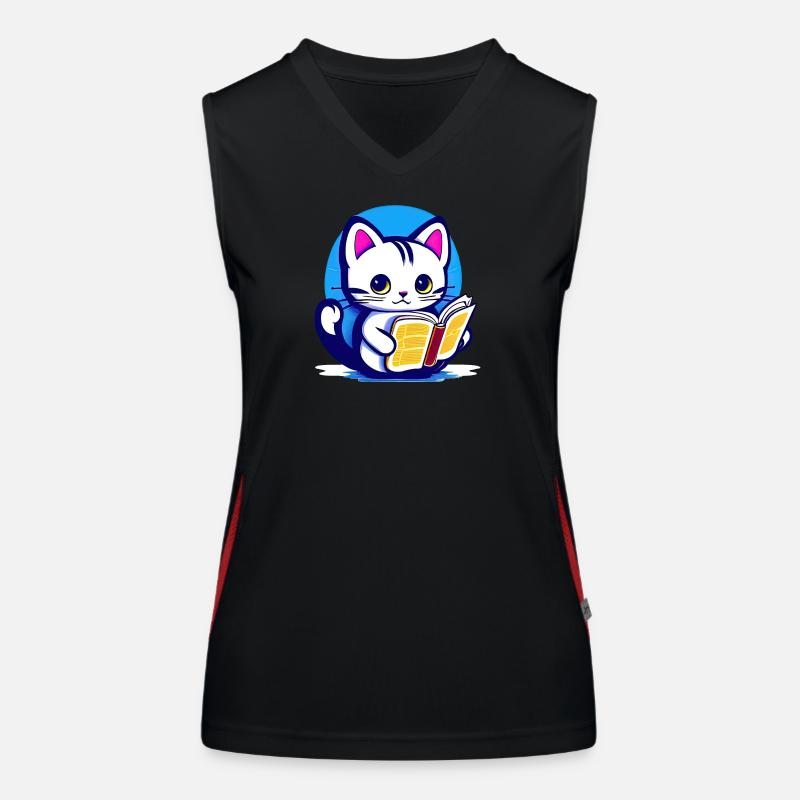 Katze liest ein Buch Funktionelles Kontrast-Tank Top für Frauen