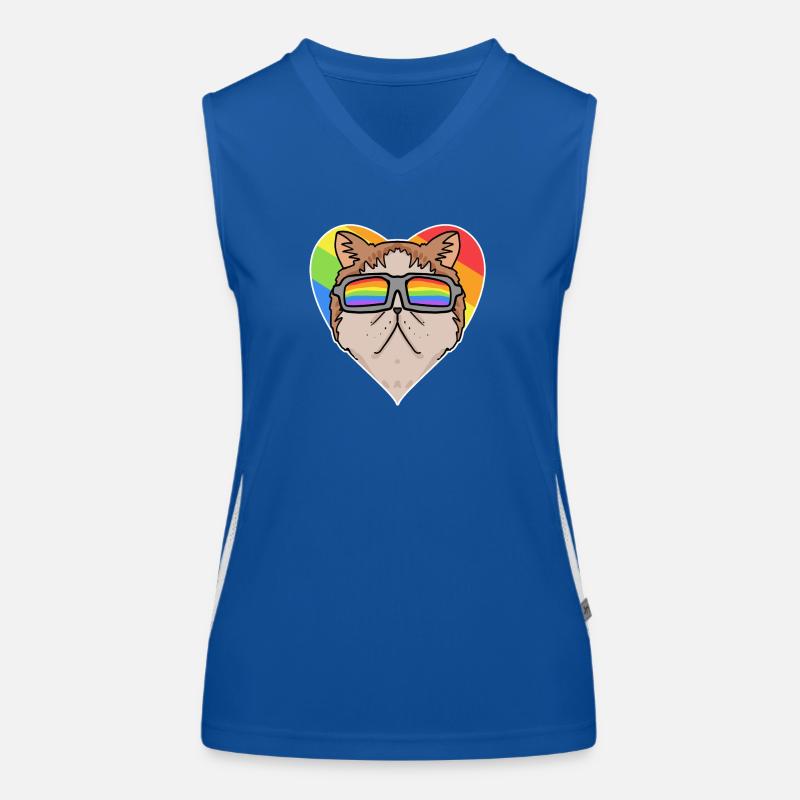Regenbogen - Katze mit Brille und Herz Funktionelles Kontrast-Tank Top für Frauen