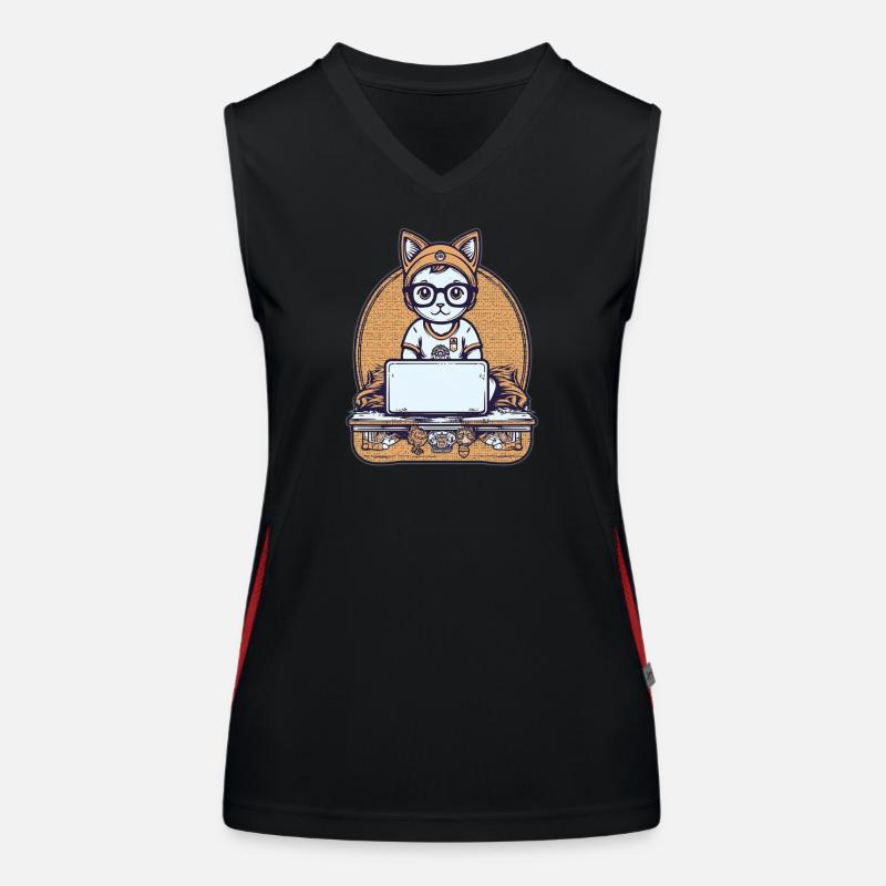 Techy Cat at Desk - Women's Functional Contrast Tank Top - black/red