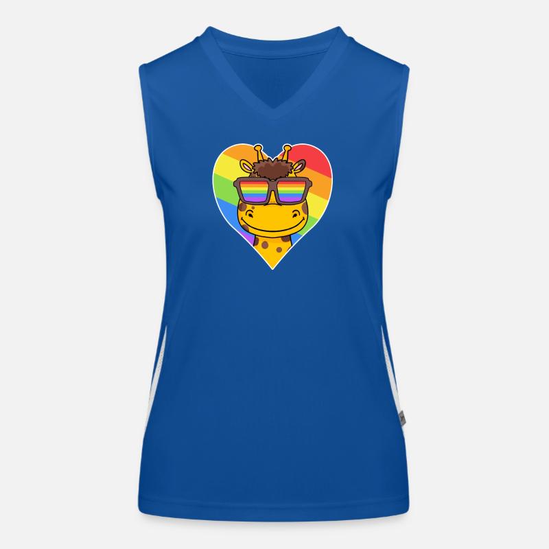 Regenbogen - Giraffe mit Brille und Herz Funktionelles Kontrast-Tank Top für Frauen