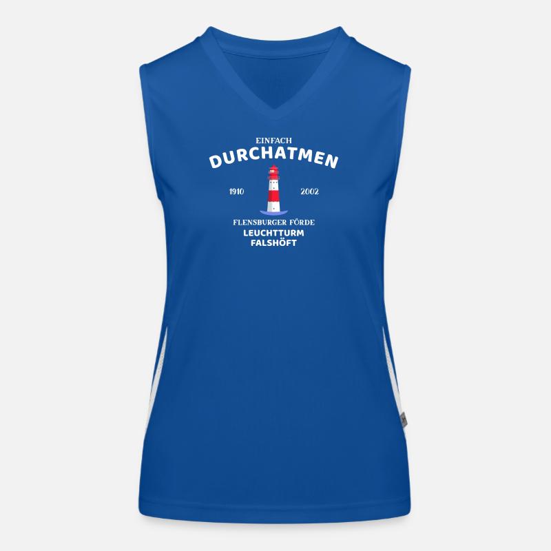Flensburger Förde, Leuchtturm Falshöft, Durchatmen Funktionelles Kontrast-Tank Top für Frauen