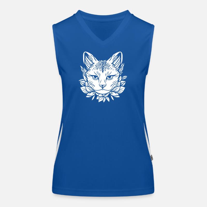 Katzen Kopf mit Blättern Design Funktionelles Kontrast-Tank Top für Frauen