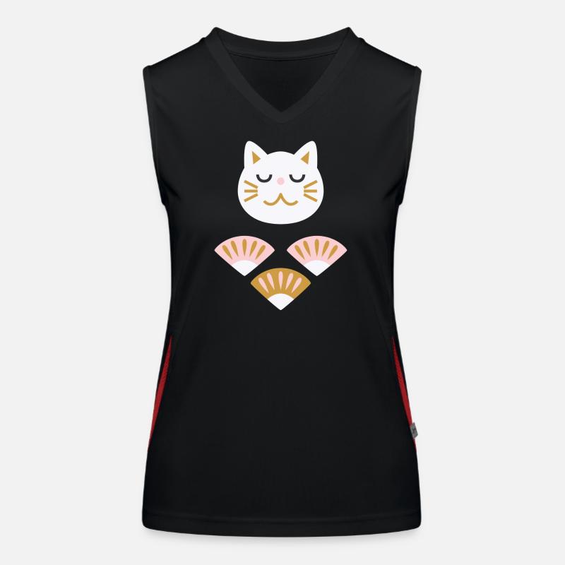 Japanische Katze mit Fächern L weiß Funktionelles Kontrast-Tank Top für Frauen