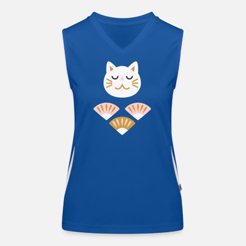 Japanische Katze mit Fächern L weiß Funktionelles Kontrast-Tank Top für Frauen