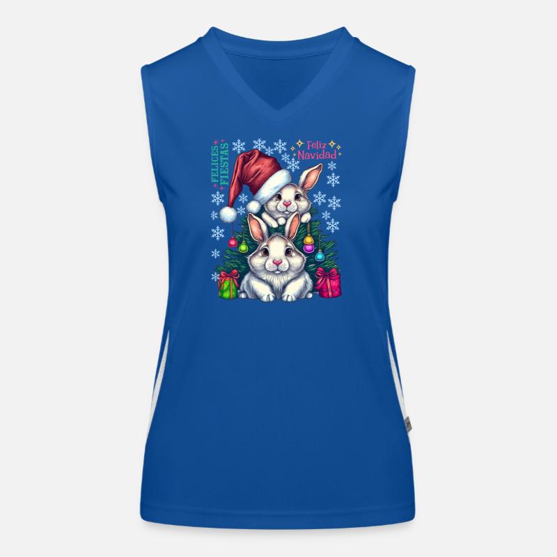 Festive Easter Bunnies with Christmas Hat Women's Functional Contrast Tank Top