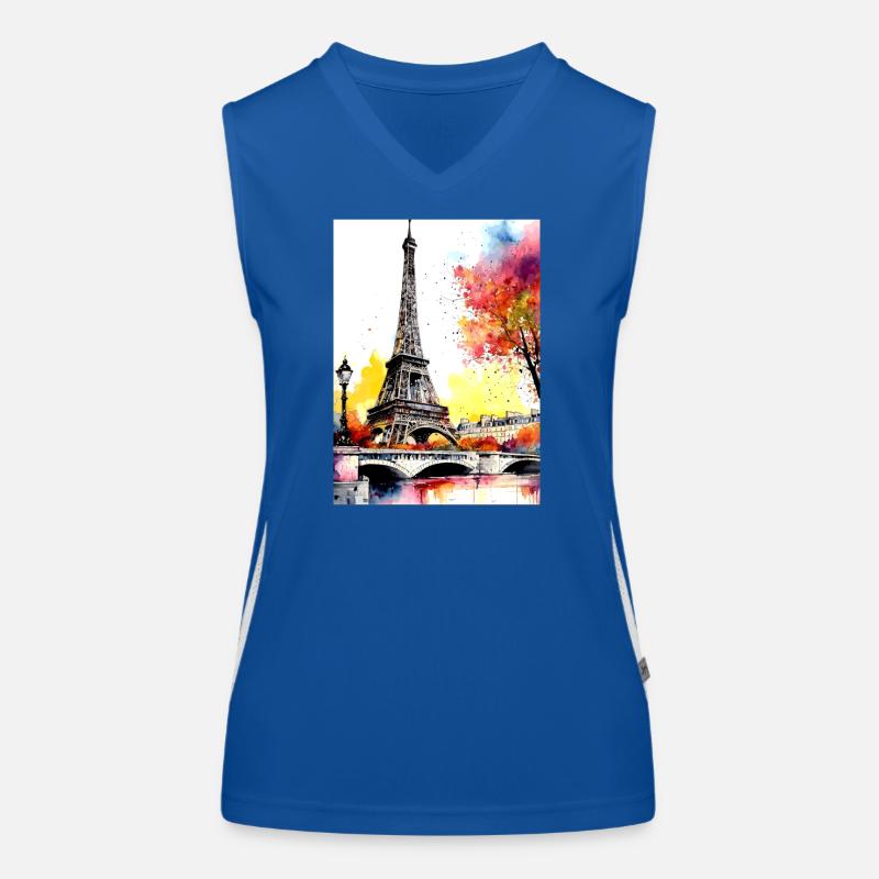 Eiffelturm im Herbst Aquarell Funktionelles Kontrast-Tank Top für Frauen