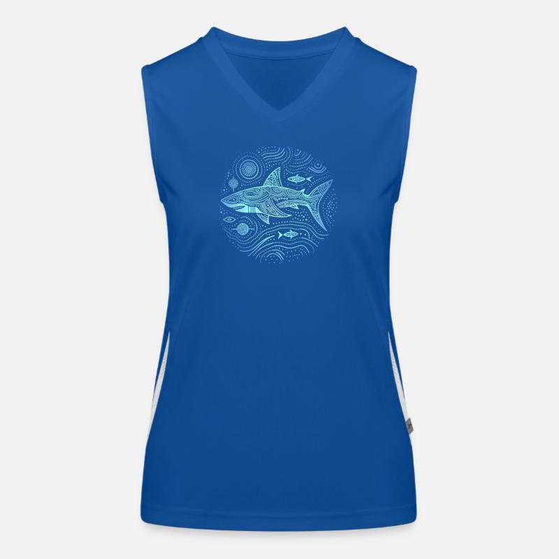 Shark Aboriginal Patterns Australia Shades Blue Women's Functional Contrast Tank Top