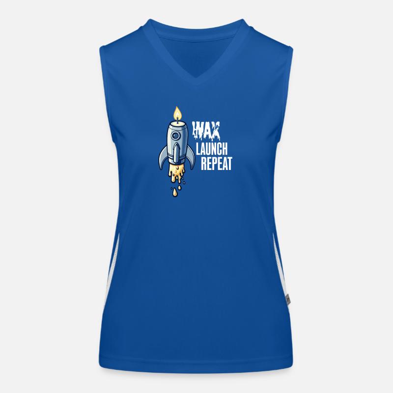 WAX Launch Repeat – Fun Rocket Candle Design Women's Functional Contrast Tank Top
