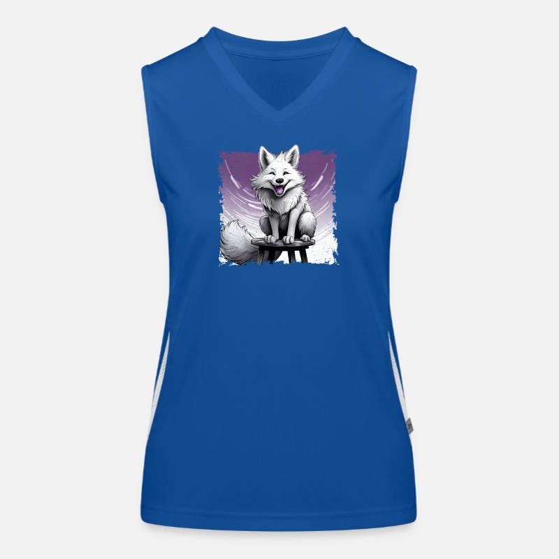 Fuchs comic, lachend, sitzt auf Hocker | Poster Funktionelles Kontrast-Tank Top für Frauen