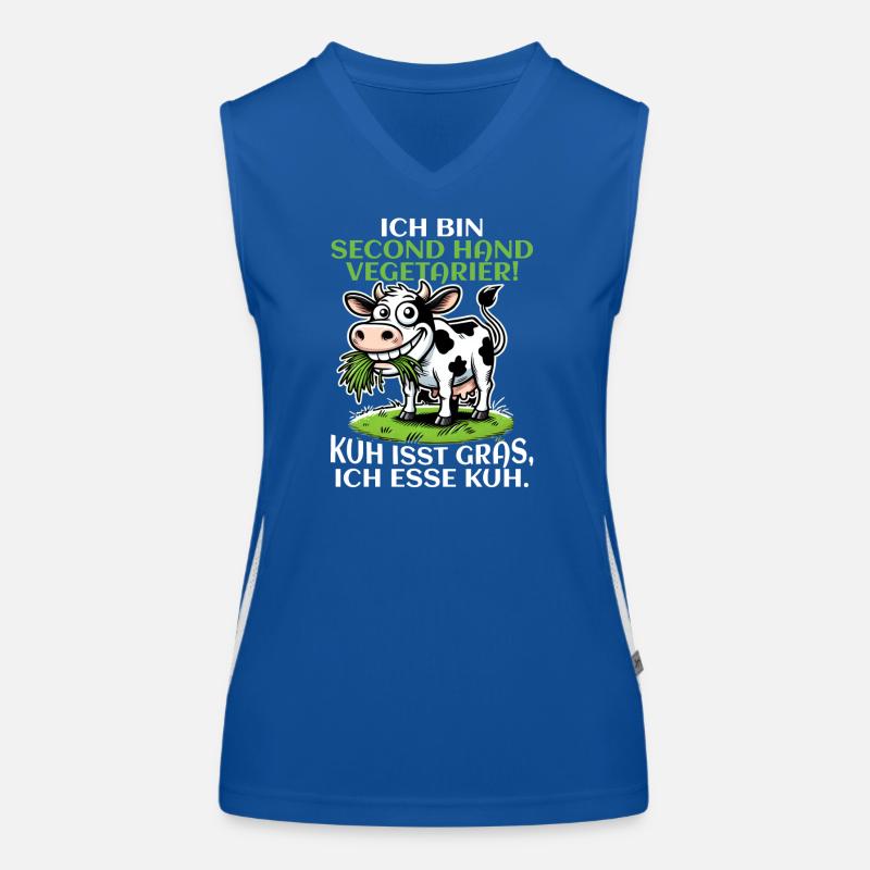 Ich bin Second Hand Vegetarier - Kuh Meme Funktionelles Kontrast-Tank Top für Frauen