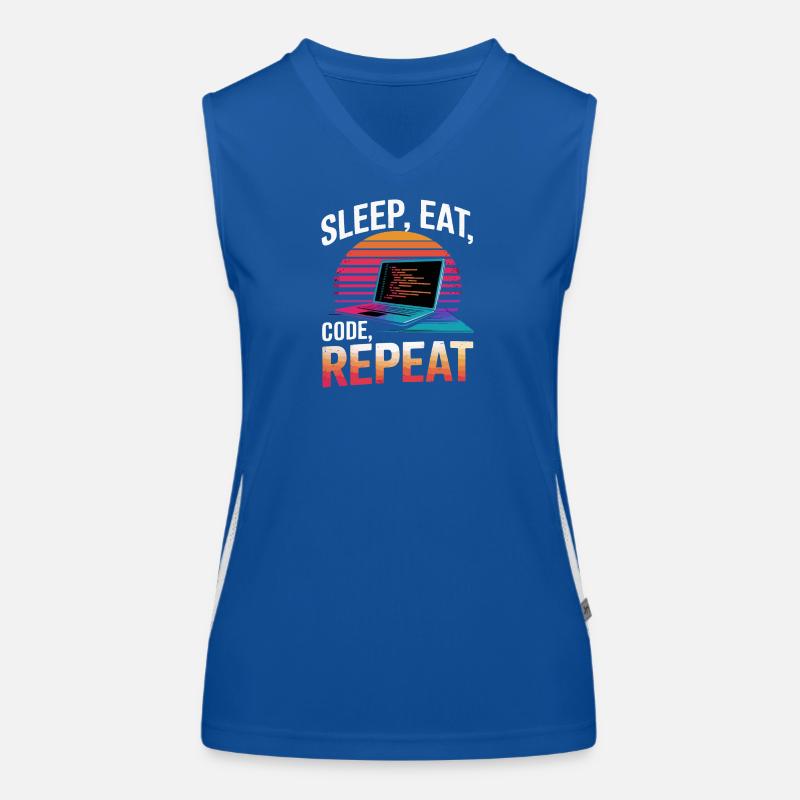 Sleep Eat Code Repeat Gift Programmeur Développeur Débardeur respirant contrasté Femme