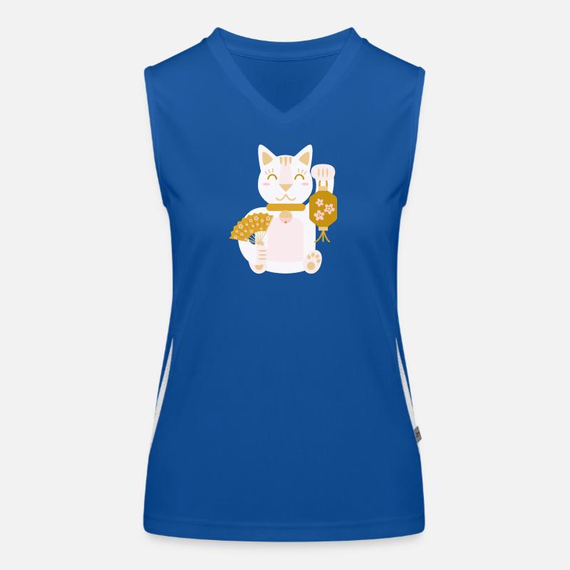 Maneki Neko L Glückskatze mit Fächer und Laterne Funktionelles Kontrast-Tank Top für Frauen