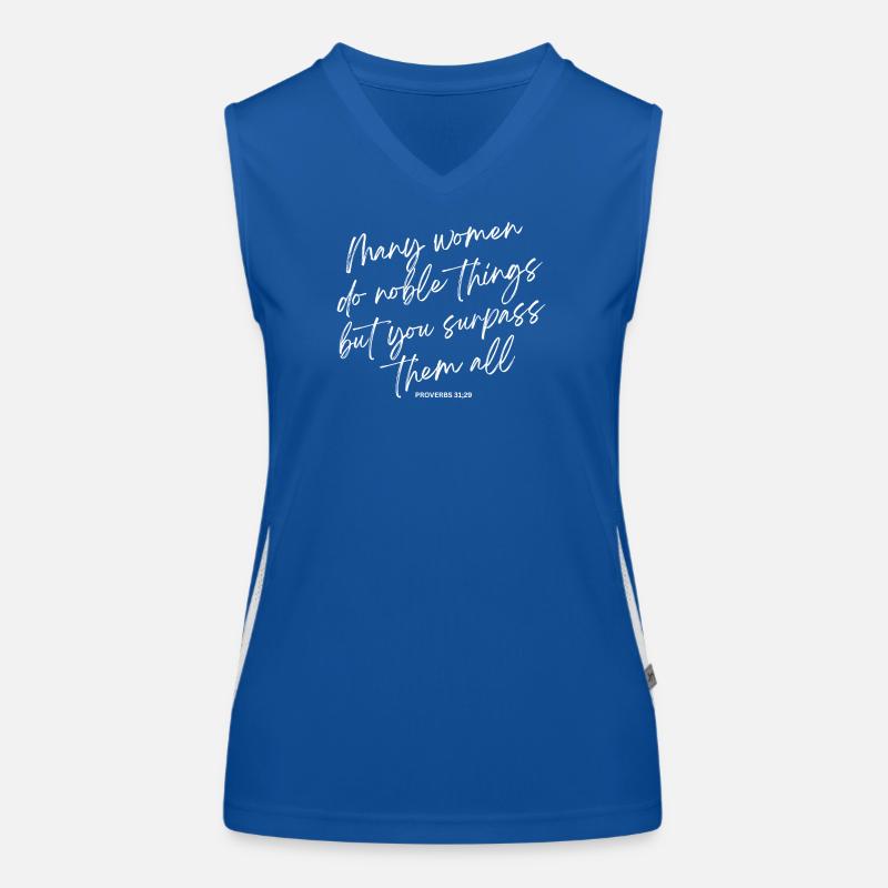 Sprüche 31:29 Christliches Geschenk. Funktionelles Kontrast-Tank Top für Frauen