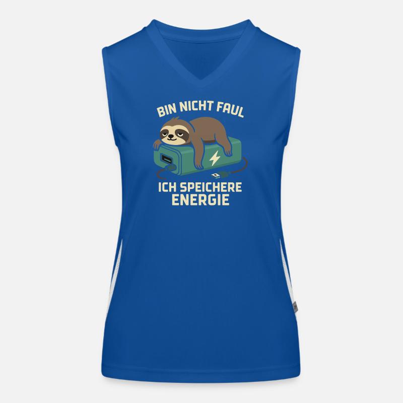 Faultier Spruch: Ich speichere Energie Funktionelles Kontrast-Tank Top für Frauen