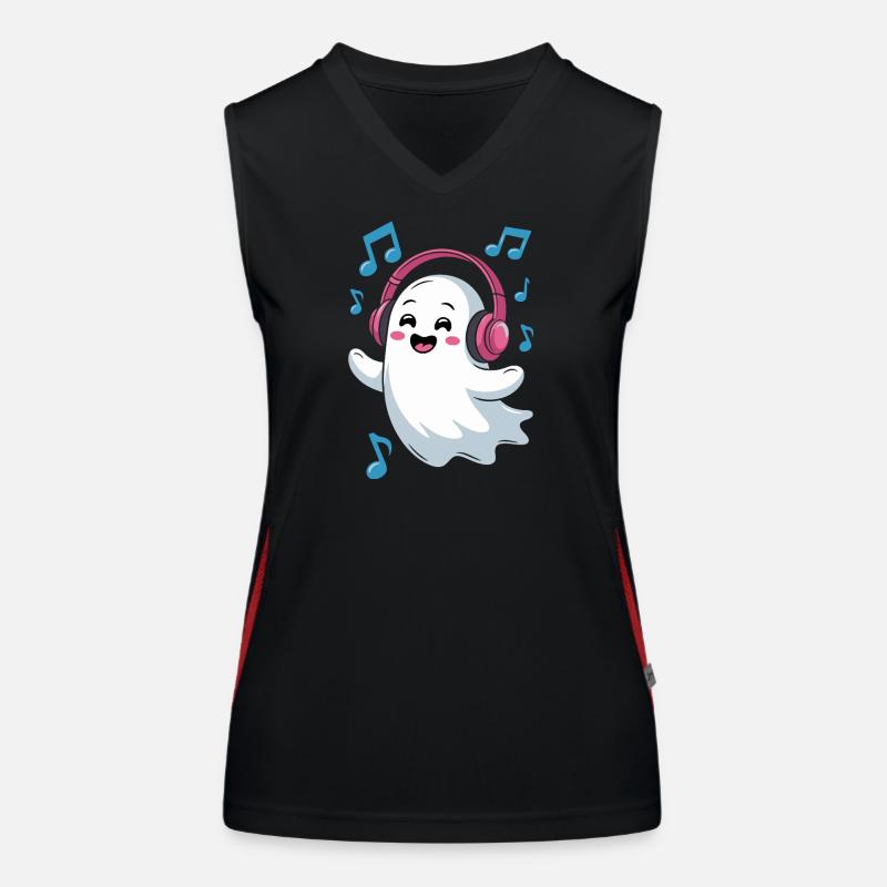 Musikbegeisterter Ghost mit Kopfhörern Funktionelles Kontrast-Tank Top für Frauen
