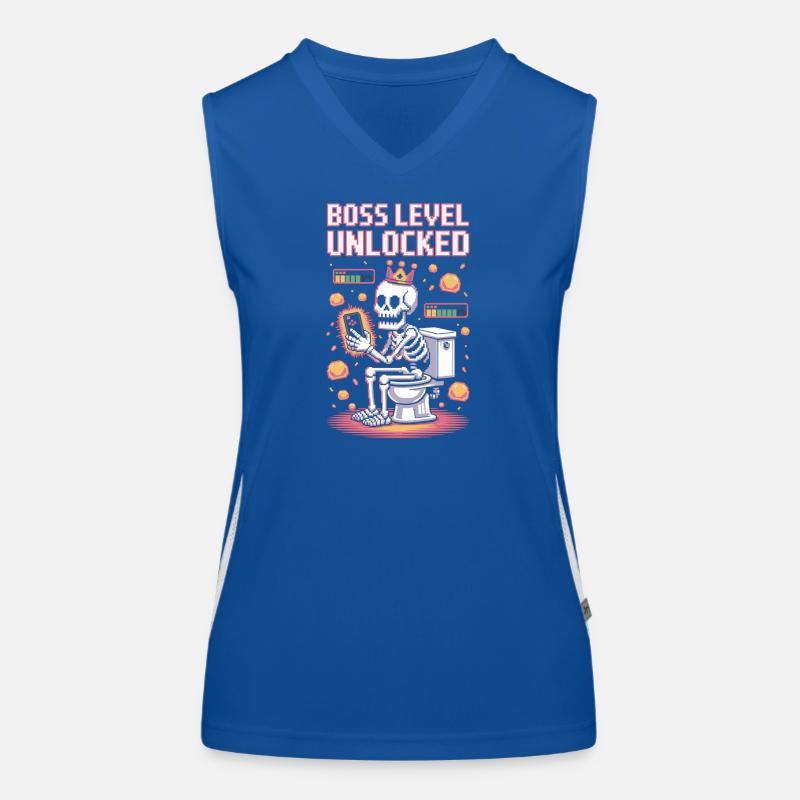 Final Level Unlocked – Retro Gaming Skeleton on Women's Functional Contrast Tank Top