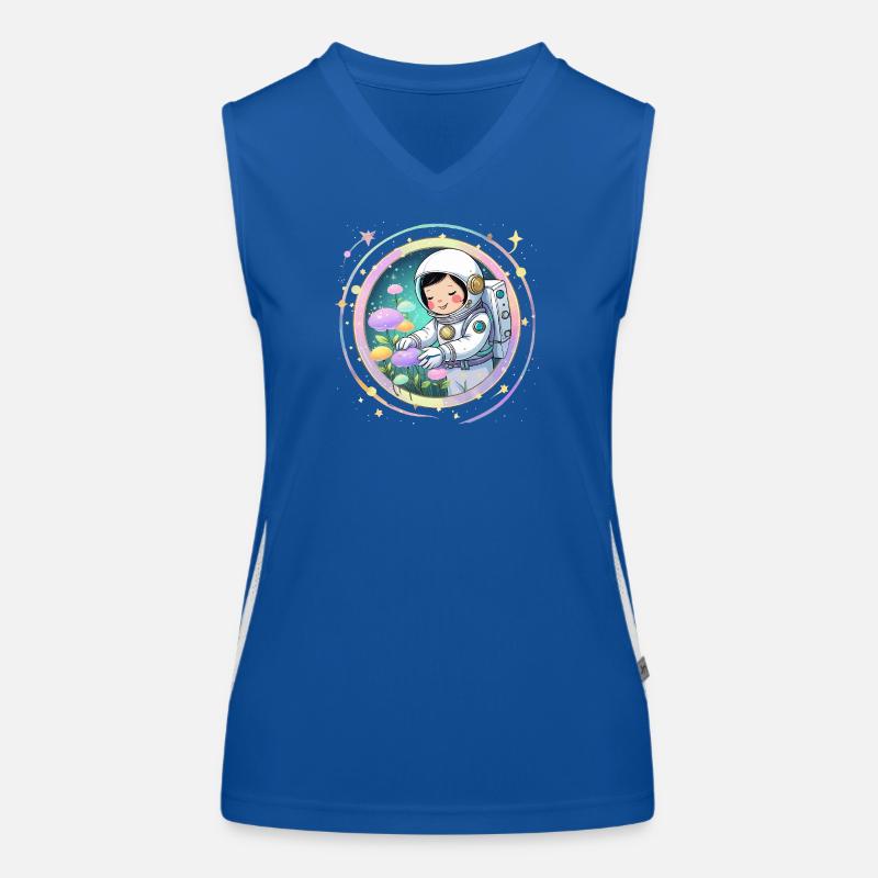 Fille astronaute avec des champignons - Conception spatiale mignonne Débardeur respirant contrasté Femme