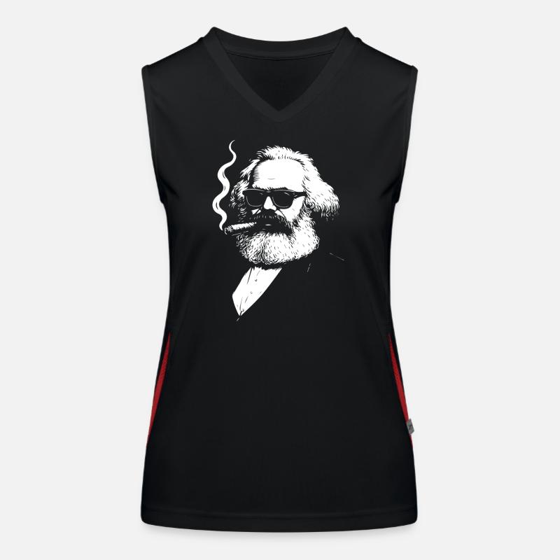 Bold  Karl Marx with Cigarette Illustration Women's Functional Contrast Tank Top