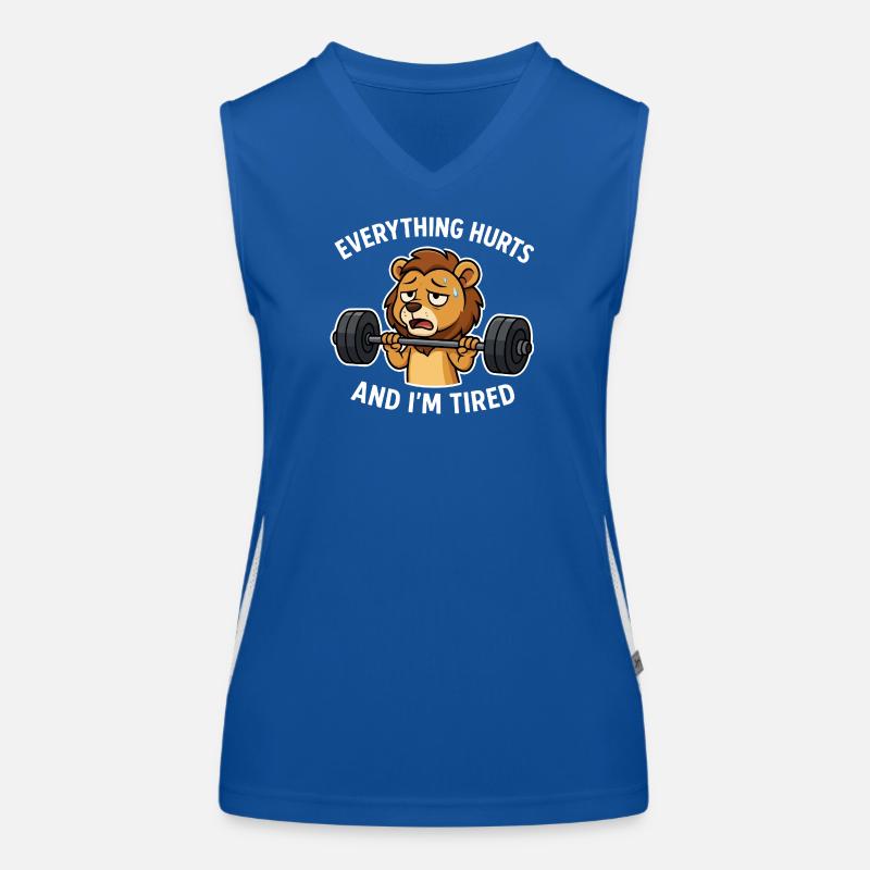 Müdes Löwen-Workout-Meme-Design Funktionelles Kontrast-Tank Top für Frauen