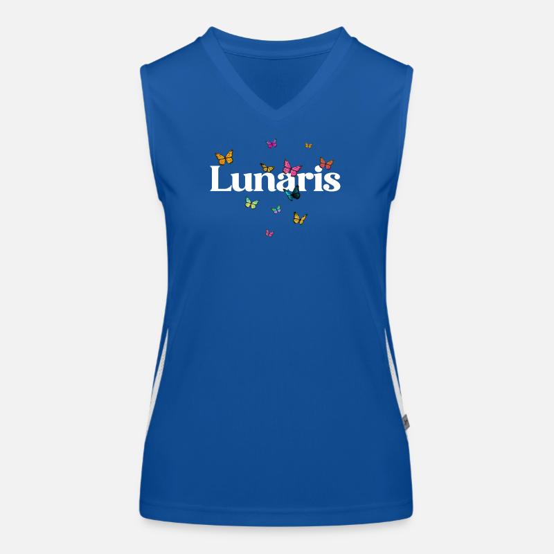 Schöner Mädchenname LUNARIS mit Schmetterlingen  Funktionelles Kontrast-Tank Top für Frauen