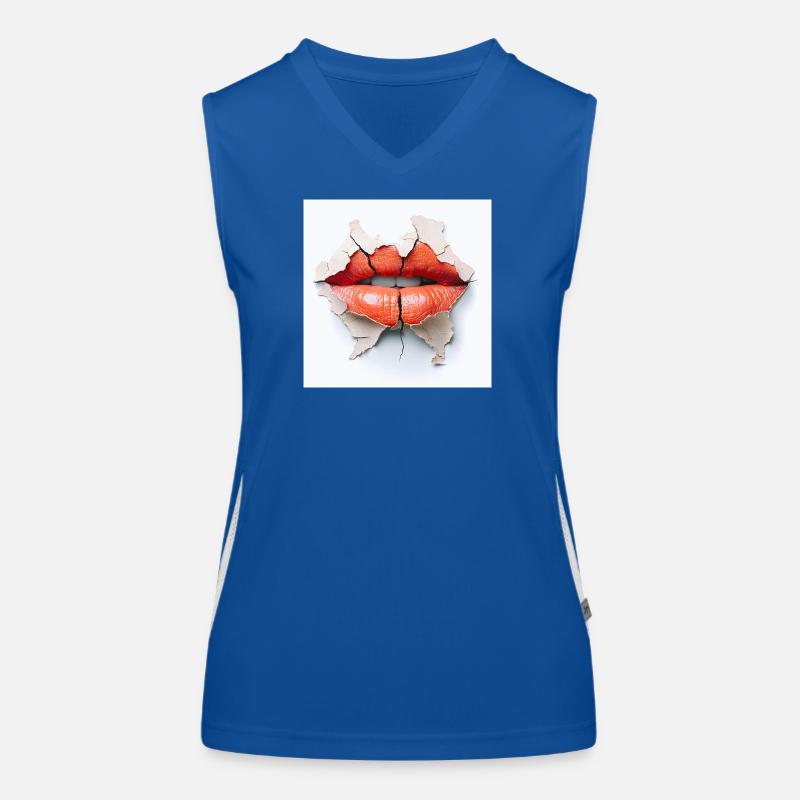 Bold lips on cracked wall Women's Functional Contrast Tank Top