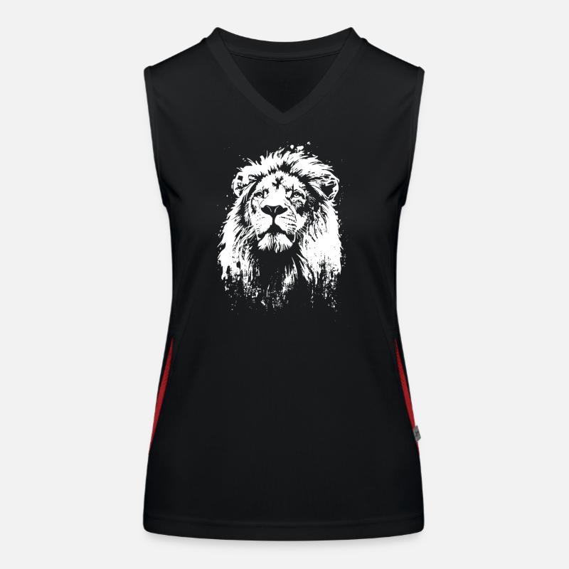 lion face lion head - Women's Functional Contrast Tank Top - black/red