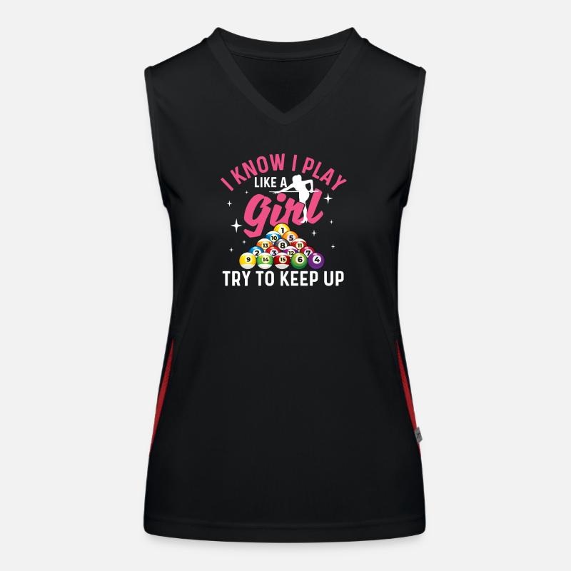 Ich spiele wie ein Mädchen, versuche, mit Billard mitzuhalten Funktionelles Kontrast-Tank Top für Frauen