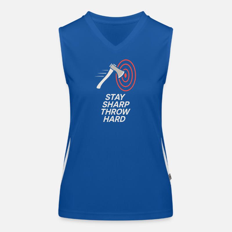 Funny Axe Throwing Meme Axe Me All Sharp Women's Functional Contrast Tank Top