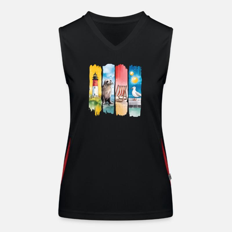 Maritim Leuchtturm Robbe Möwe Küste Funktionelles Kontrast-Tank Top für Frauen