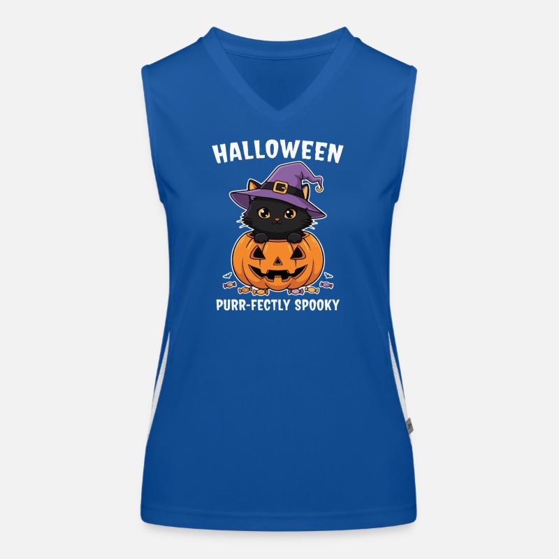 Halloween Kitten and Jack-O-Lantern Women's Functional Contrast Tank Top