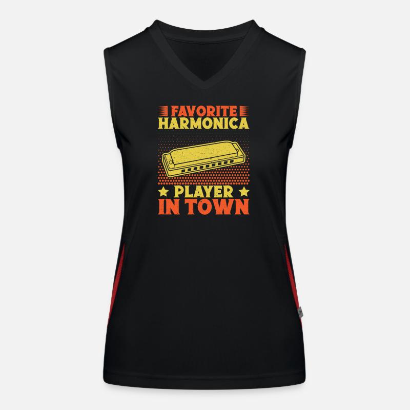 Funny Harmonica Player Favorite Player In Town Funktionelles Kontrast-Tank Top für Frauen