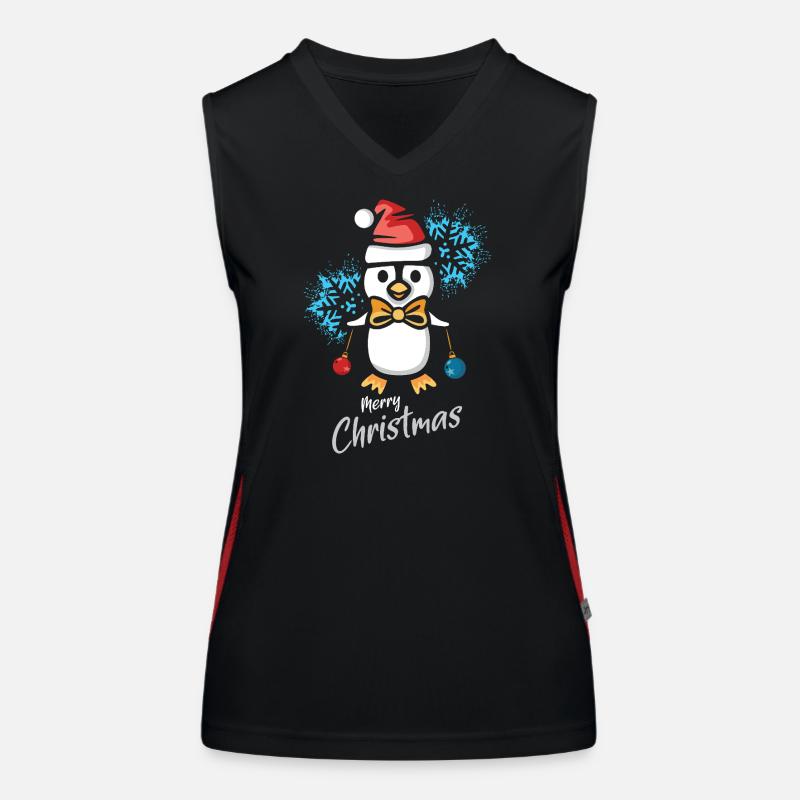 Christmas Penguin with Snowflakes Women's Functional Contrast Tank Top