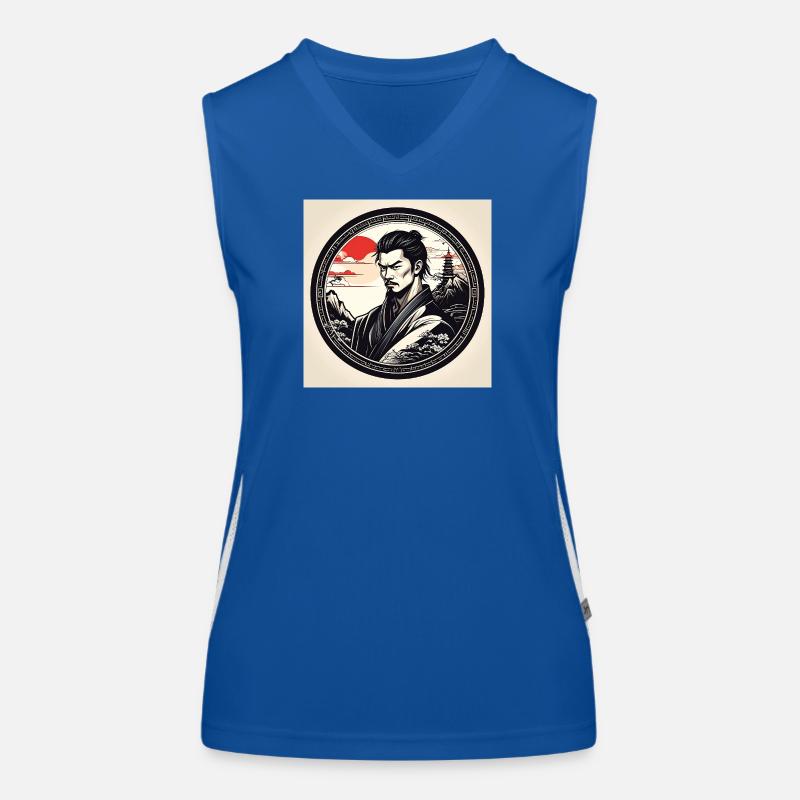 Samurai in circle frame sunset Women's Functional Contrast Tank Top