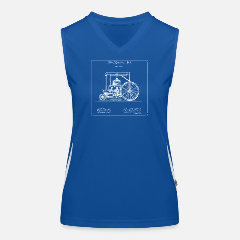 Vintage Steam Engine Blueprint Women's Functional Contrast Tank Top