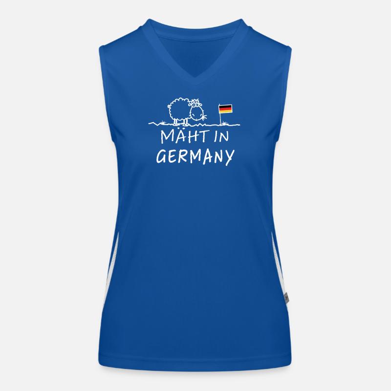 Mowing in Germany – Funny Farm Saying Sheep Women's Functional Contrast Tank Top