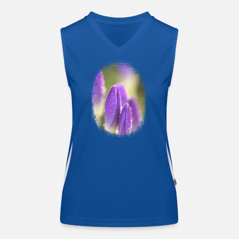 Crocus violets Fleurs violettes Motif floral avec rosée Débardeur respirant contrasté Femme