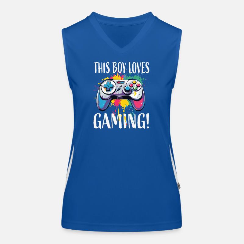 Junge liebt Gaming – bunte Controller-Splash Funktionelles Kontrast-Tank Top für Frauen